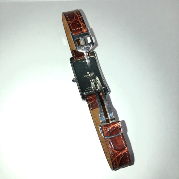 VISAGE Polished Nickel Scallop Face Brown Leather Vintage Analog Tank Watch EUC - Picture 14 of 16